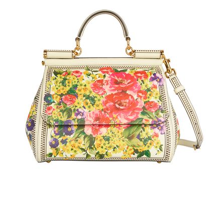 Floral Print Miss Sicily Medium, &pound;550, Handbags, Pink/White, Leather, Front view